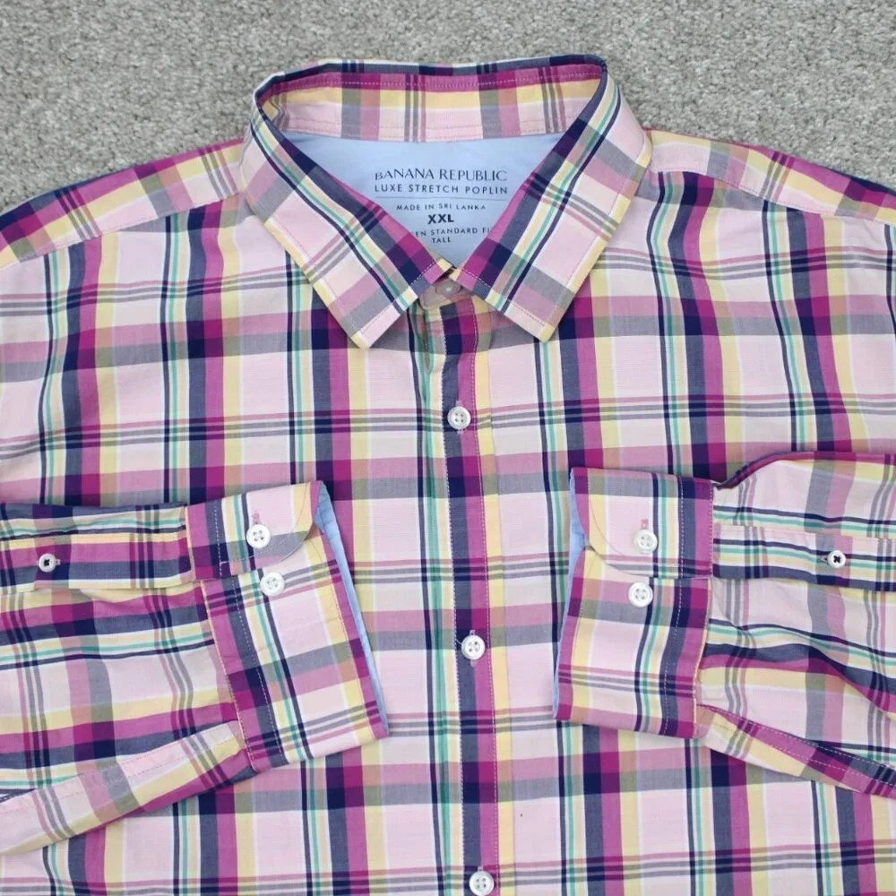 Banana Republic‎ Shirt Mens 2XL XXL Luxe Stretch Poplin Camden Standard Fit L/S